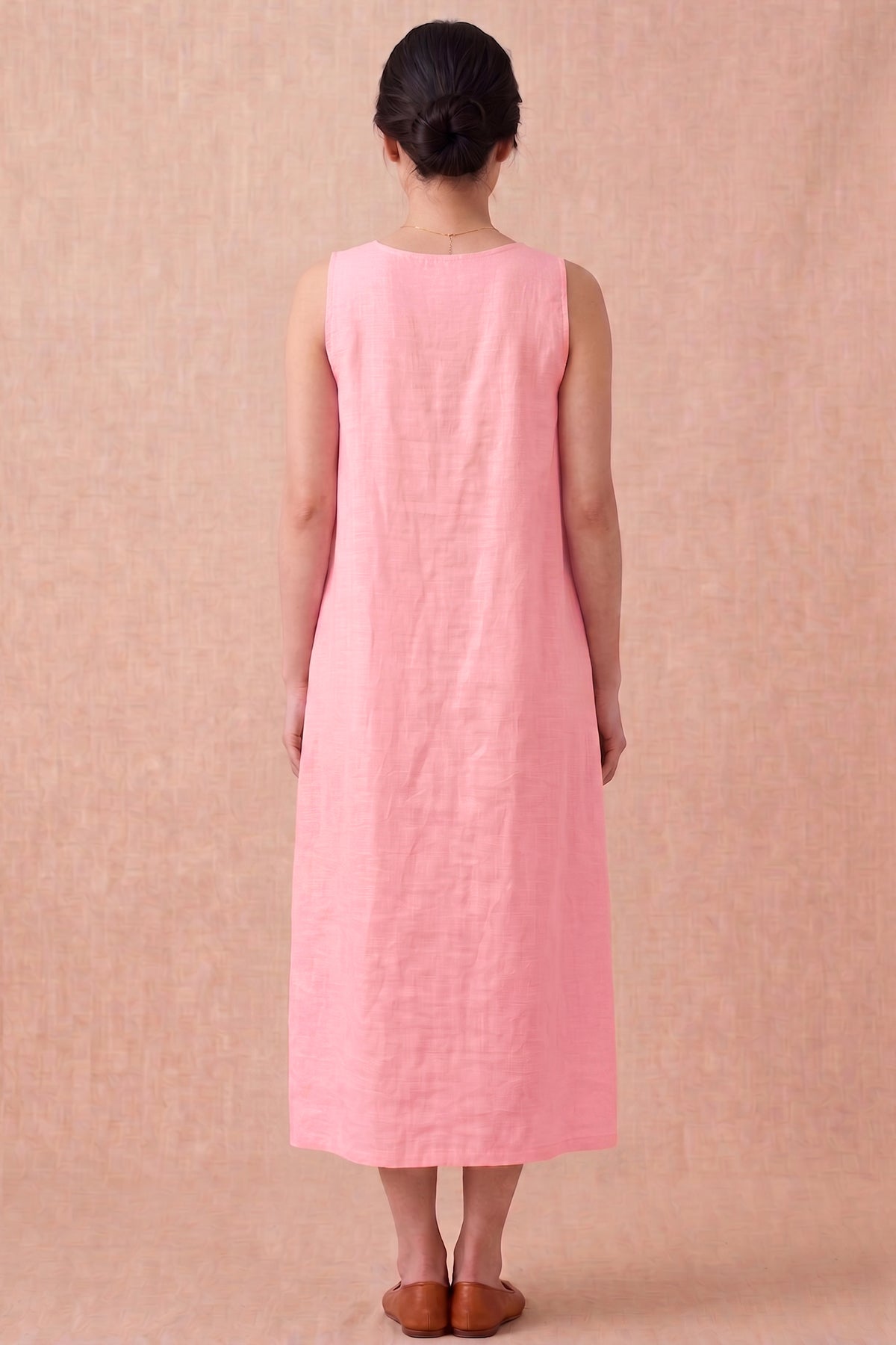 Carnation Pink Linen Midi Dress