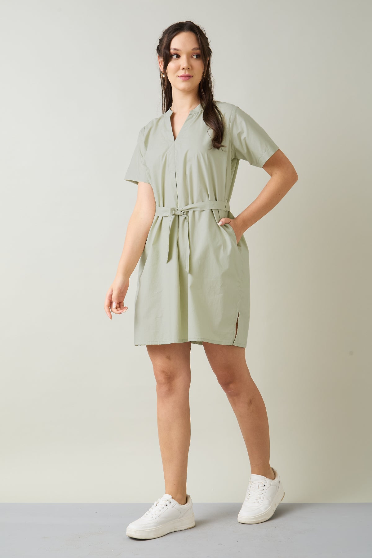 100% Cotton Poplin Green Dress