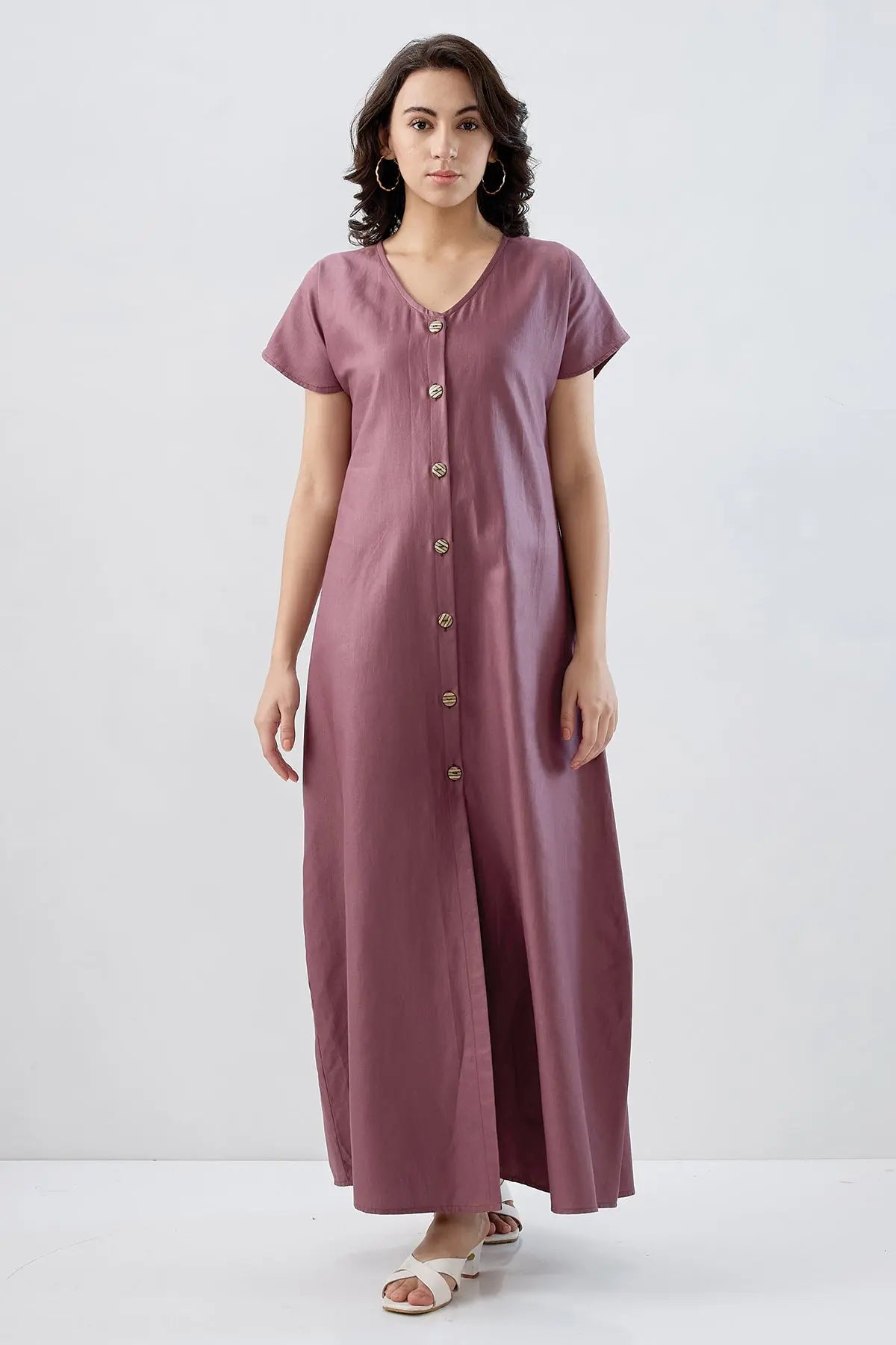 Aubergine Cotton Button Dress SNEHA B
