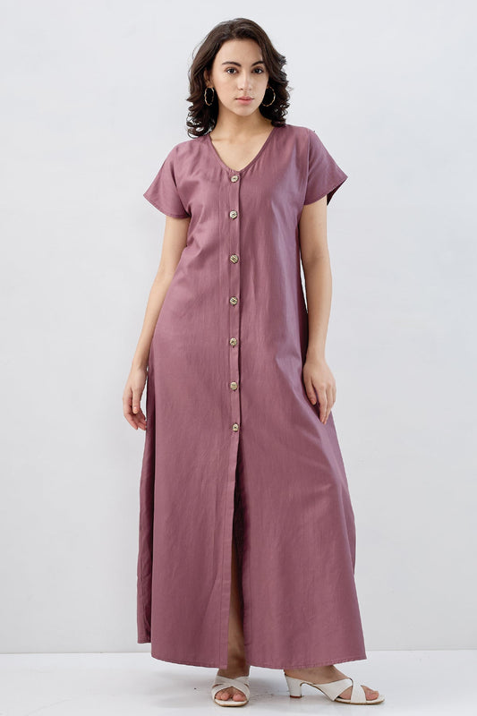 Aubergine Cotton Button Dress