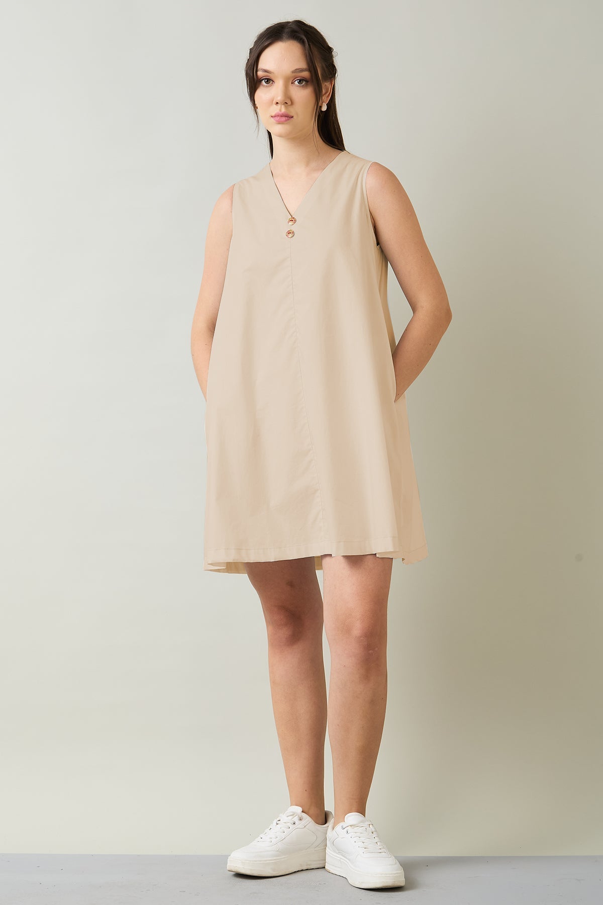 Buy Beige Cotton Sleeveless Dress by SNEHA B