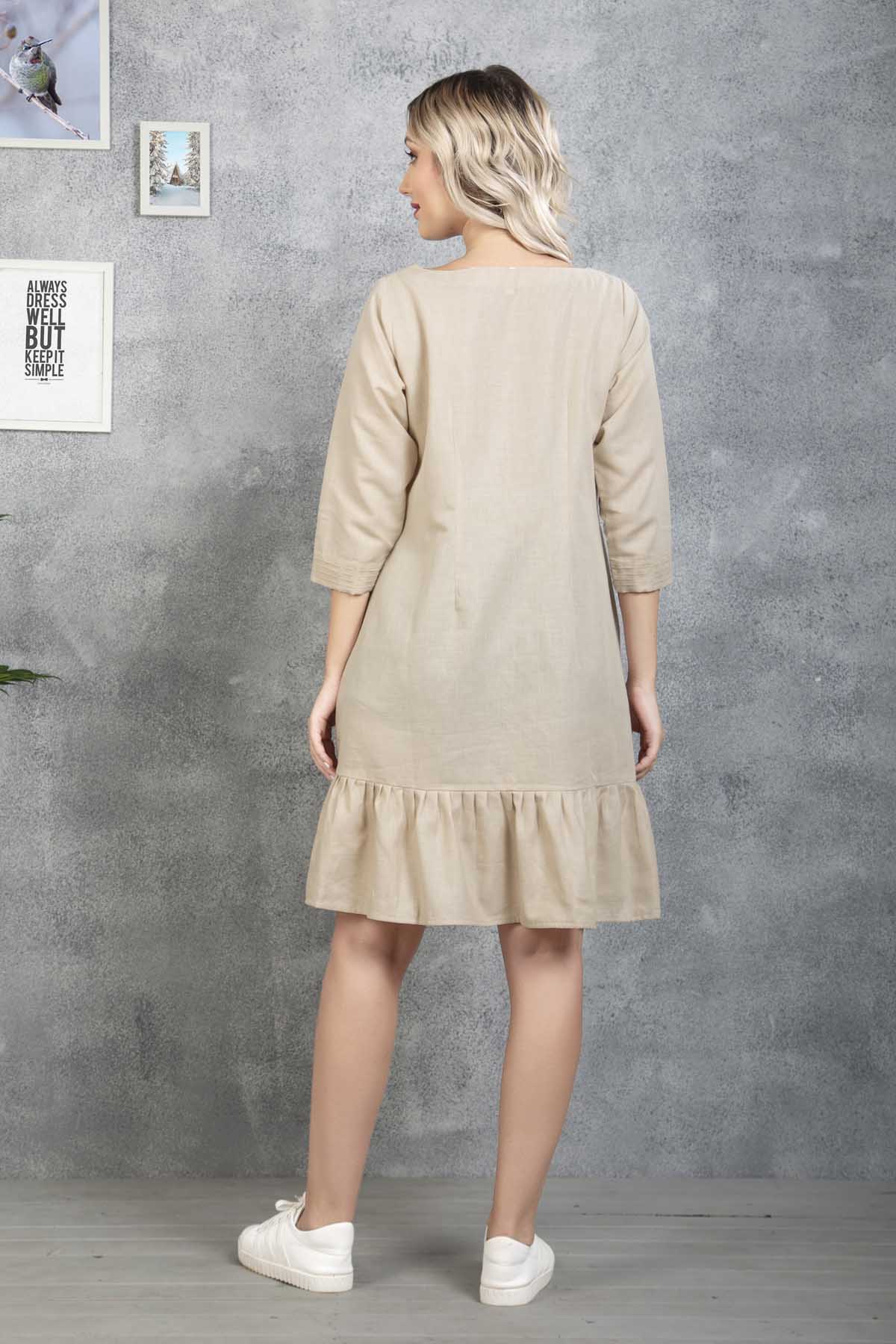 Beige Floral Embroidered Dress