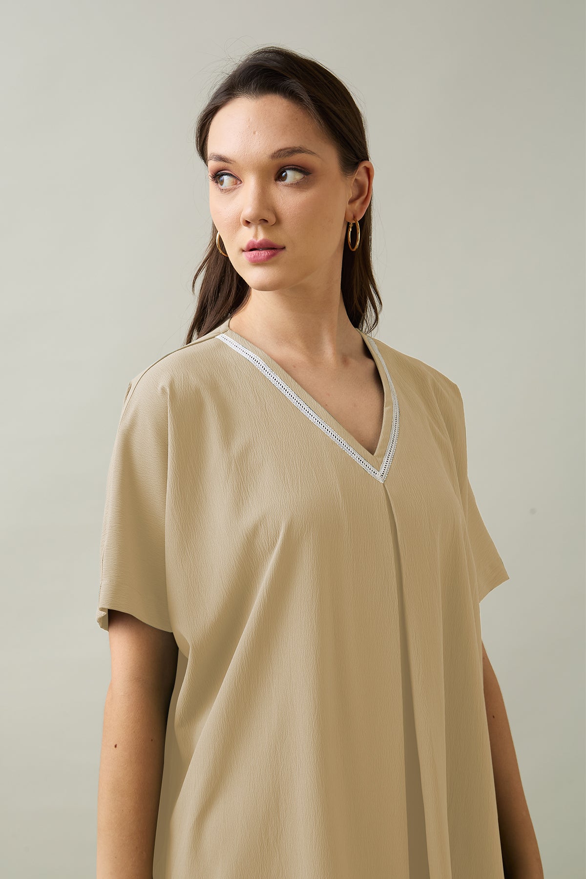 Beige Relaxed Fit Midi Dress