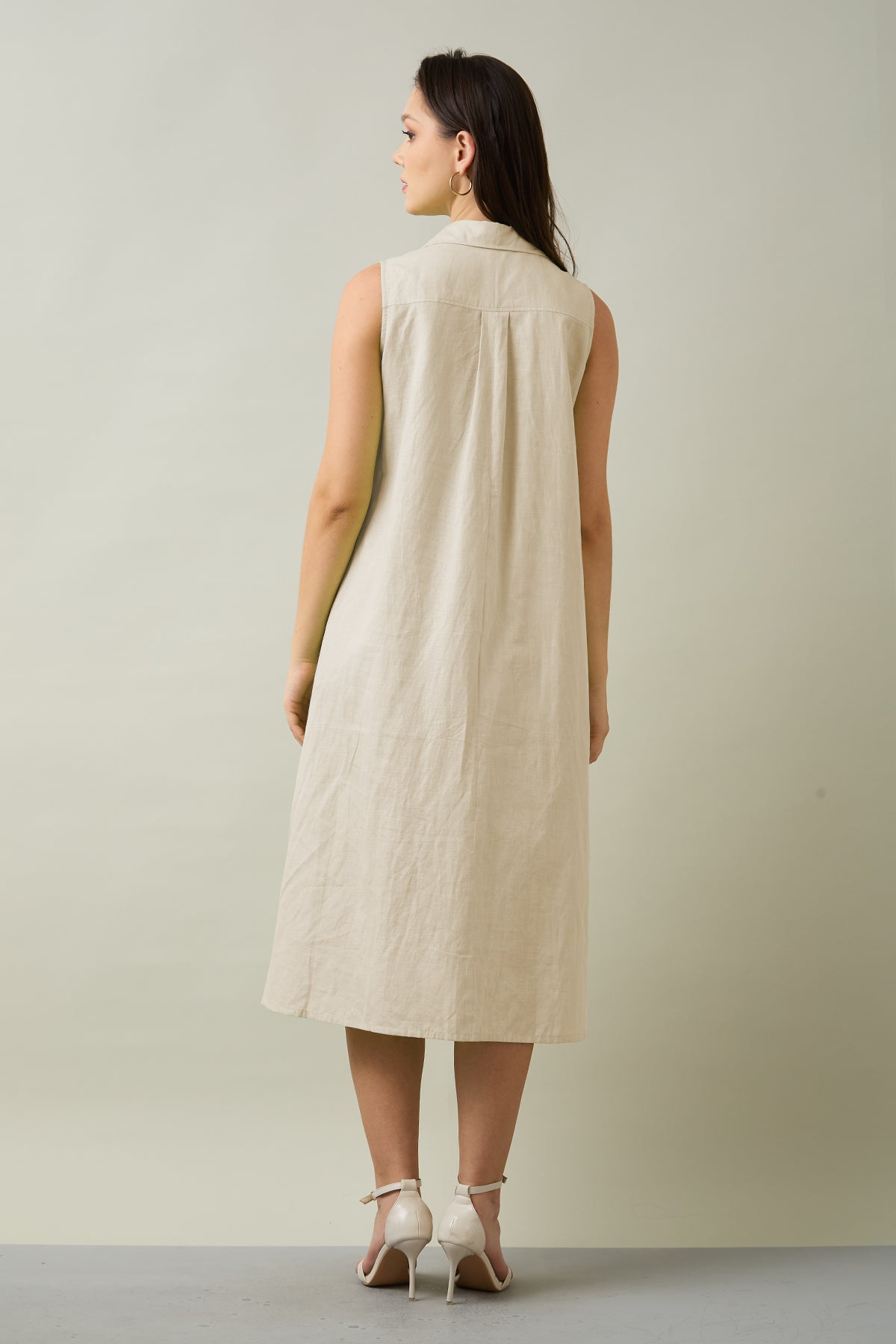 Beige Sleeveless Shirt Dress