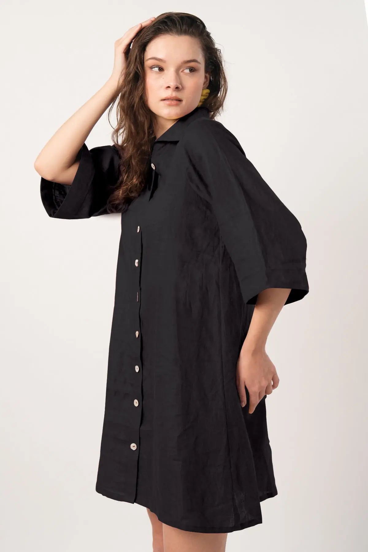 Black Button Collar Shirt Dress SNEHA B