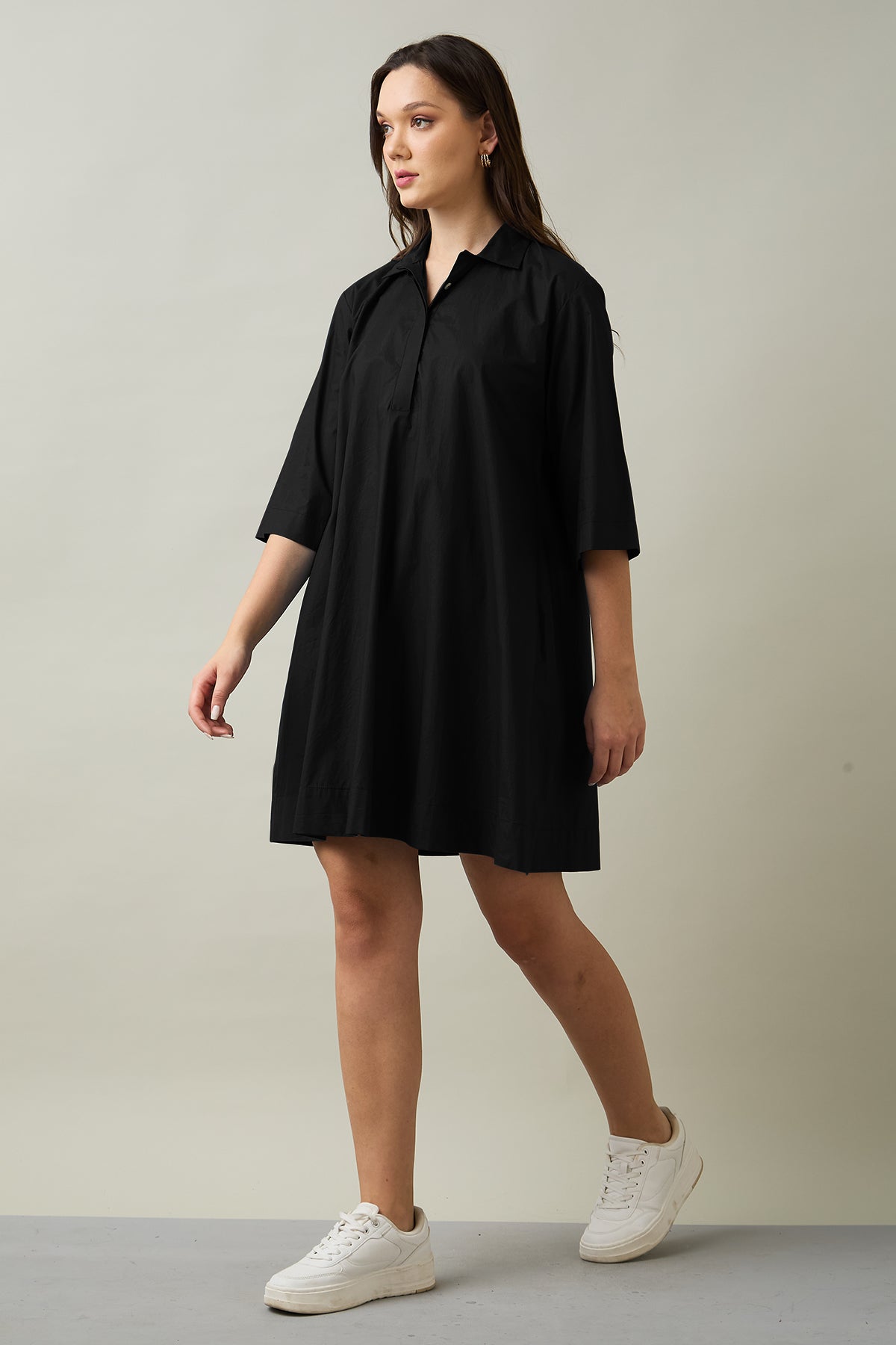 Black Collar Cotton Flare Dress