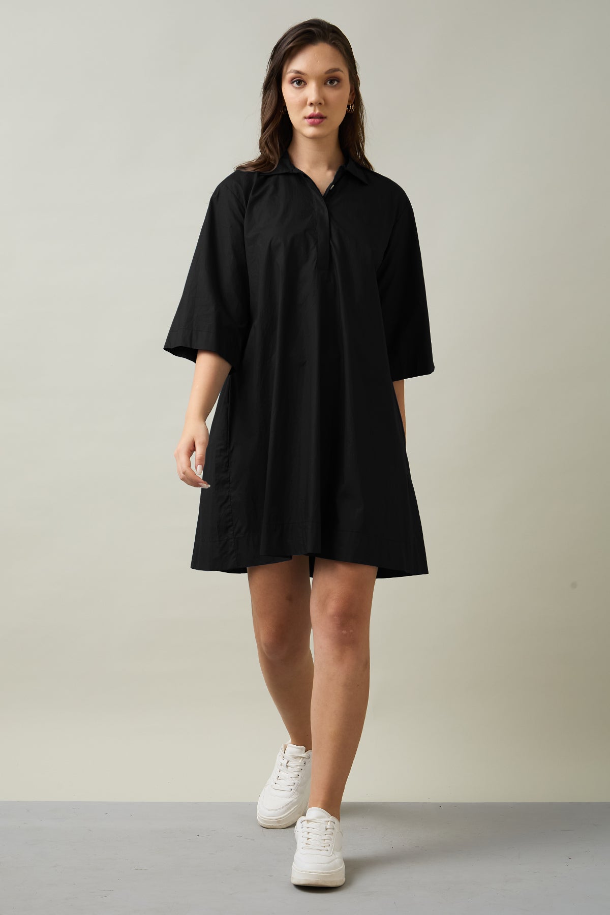Buy Black Collar Cotton Flare Dress by SNEHA B
