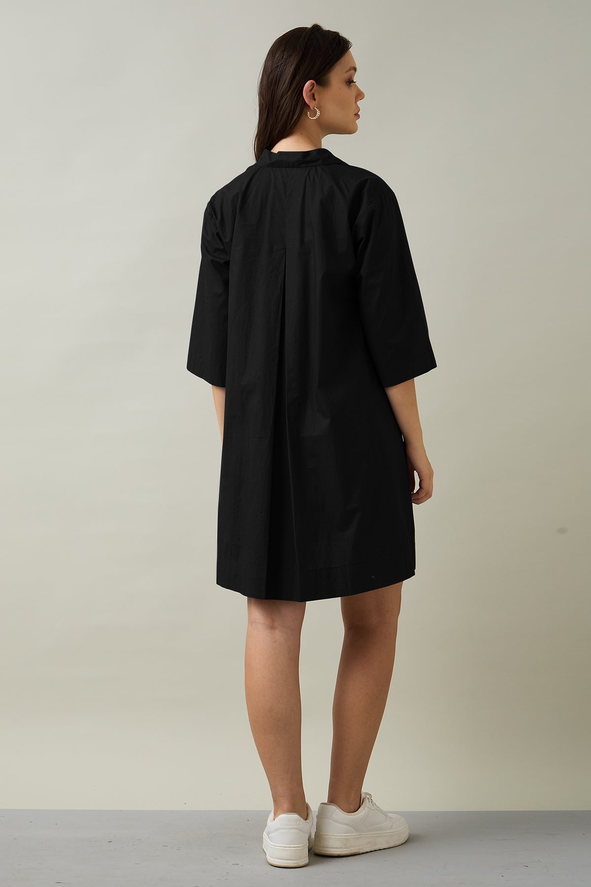 Black Collar Cotton Flare Dress