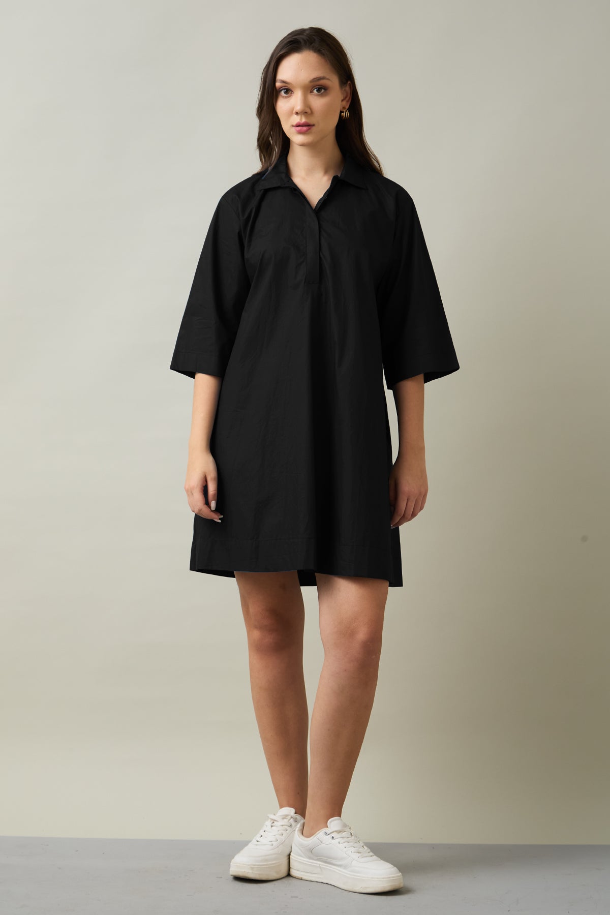 Black Collar Cotton Flare Dress