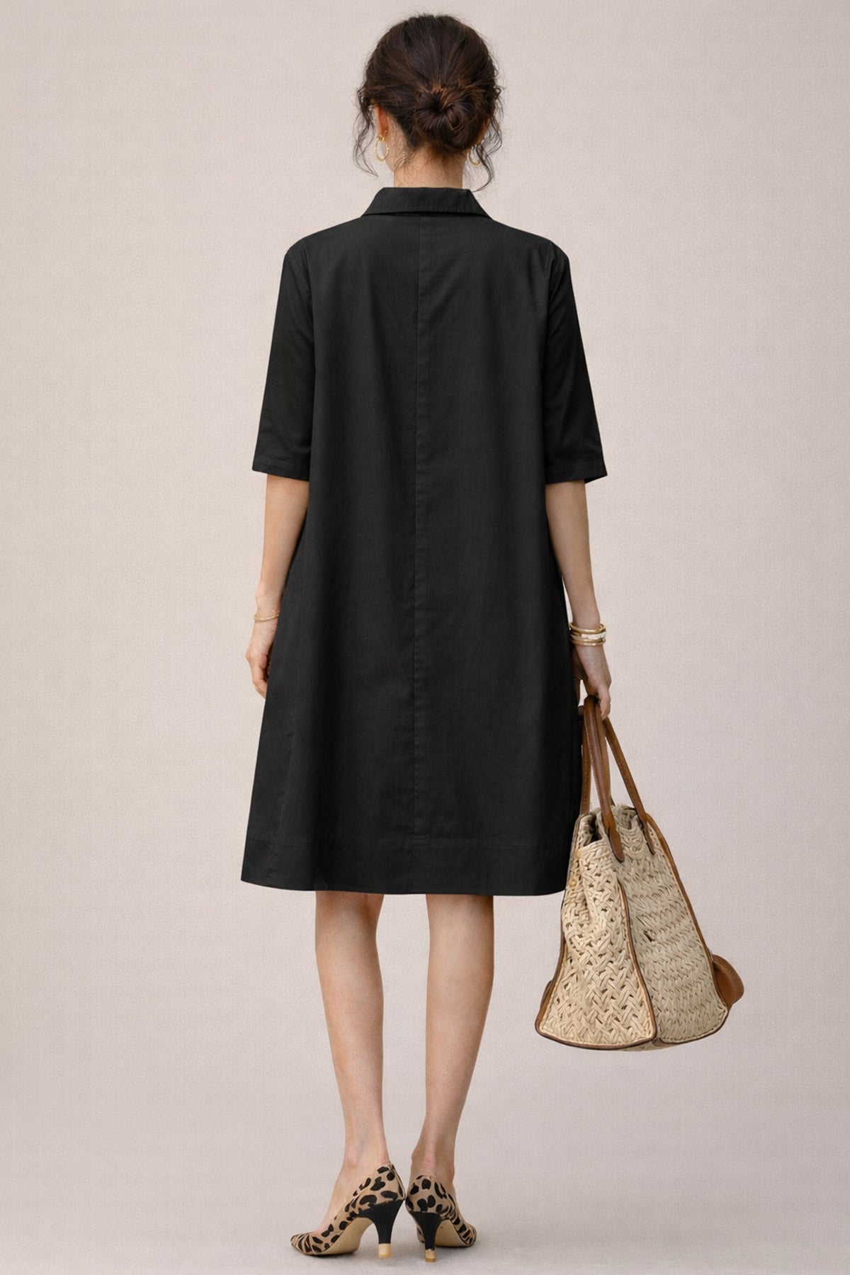 Black Cotton Box Pleated Dress