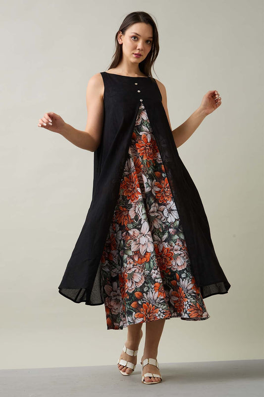 Shop Black Cotton Front Open Dress by SNEHA B