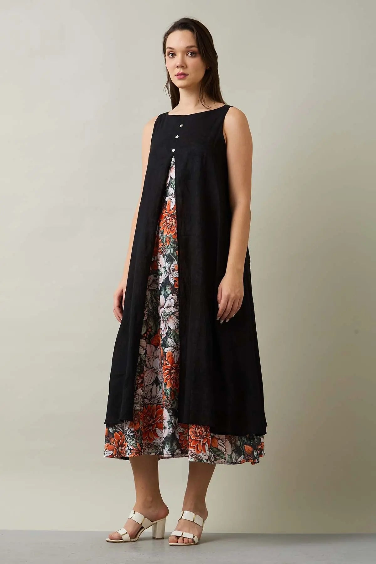 Black Cotton Front Open Dress SNEHA B