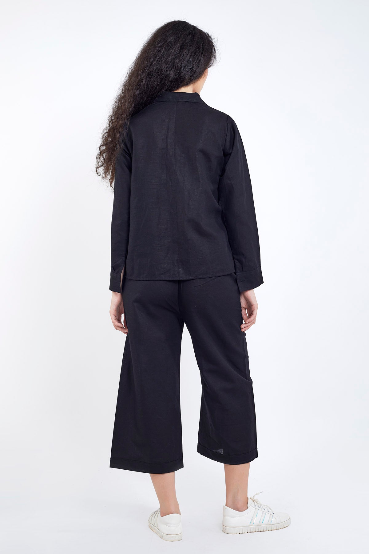 Black Cotton Linen Collar Shirt