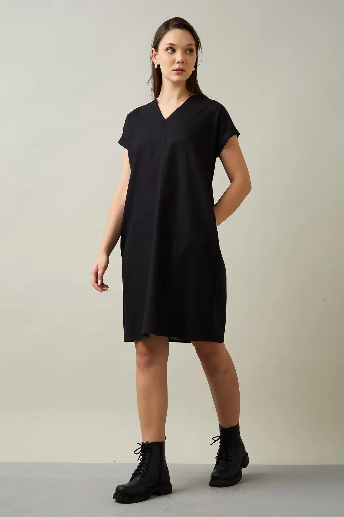 Cotton Linen Black Mini Dress SNEHA B