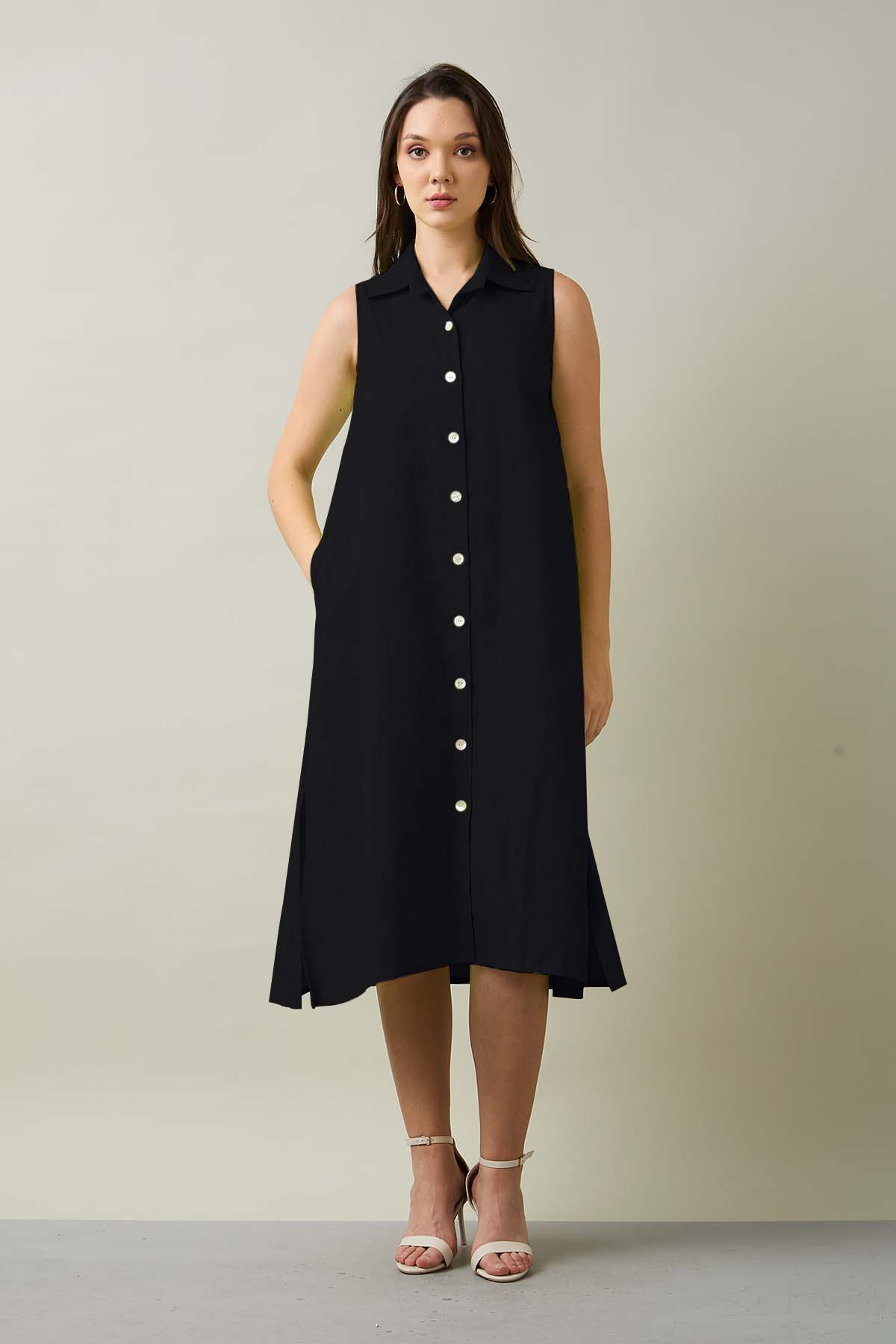 Black Sleeveless Shirt Dress