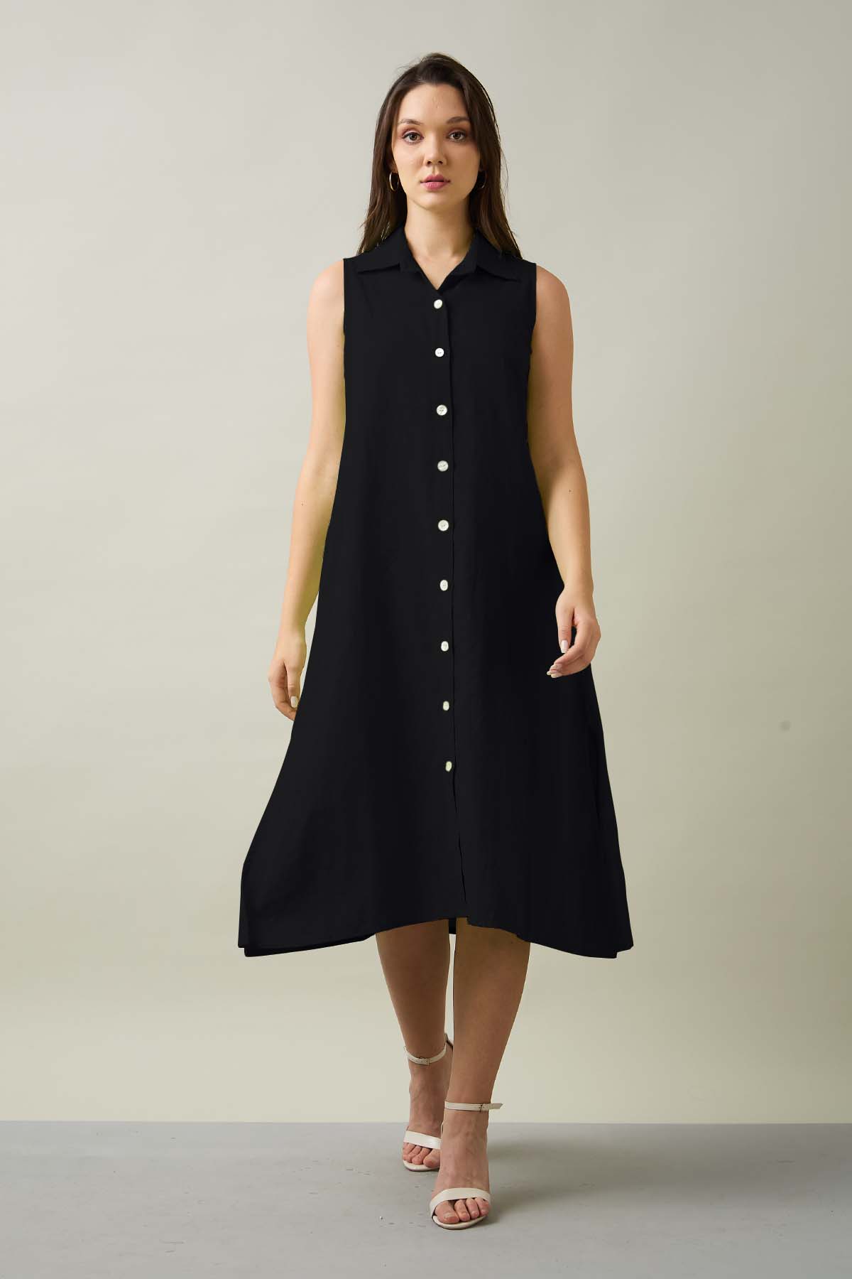 Black Sleeveless Shirt Dress