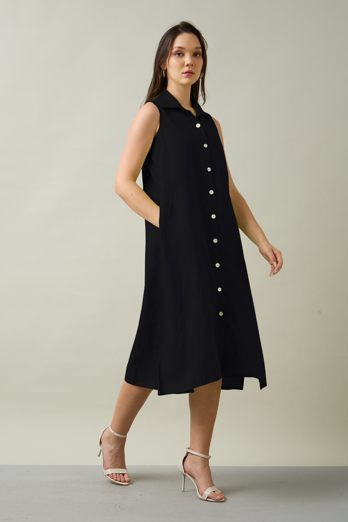Black Sleeveless Shirt Dress