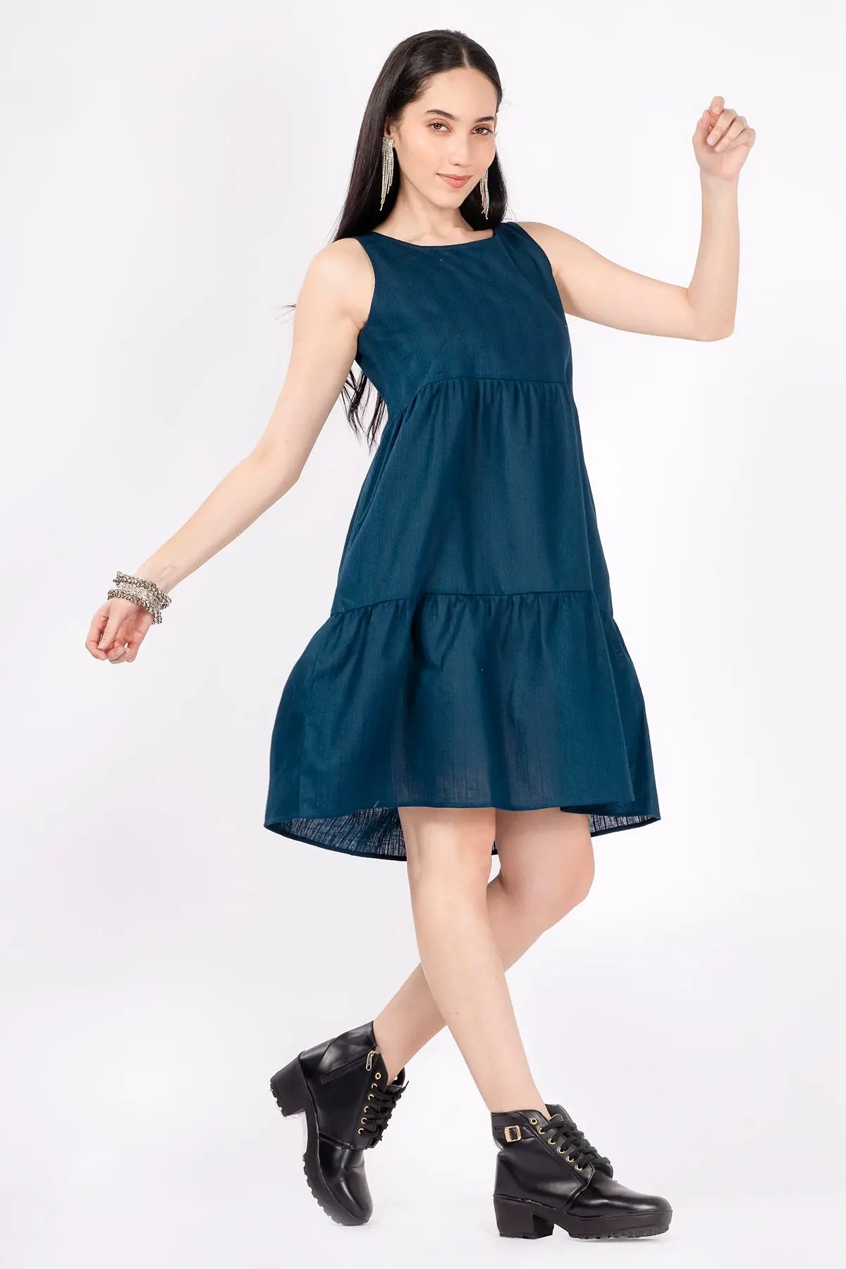 Blue Gather Tiered Mini Dress SNEHA B