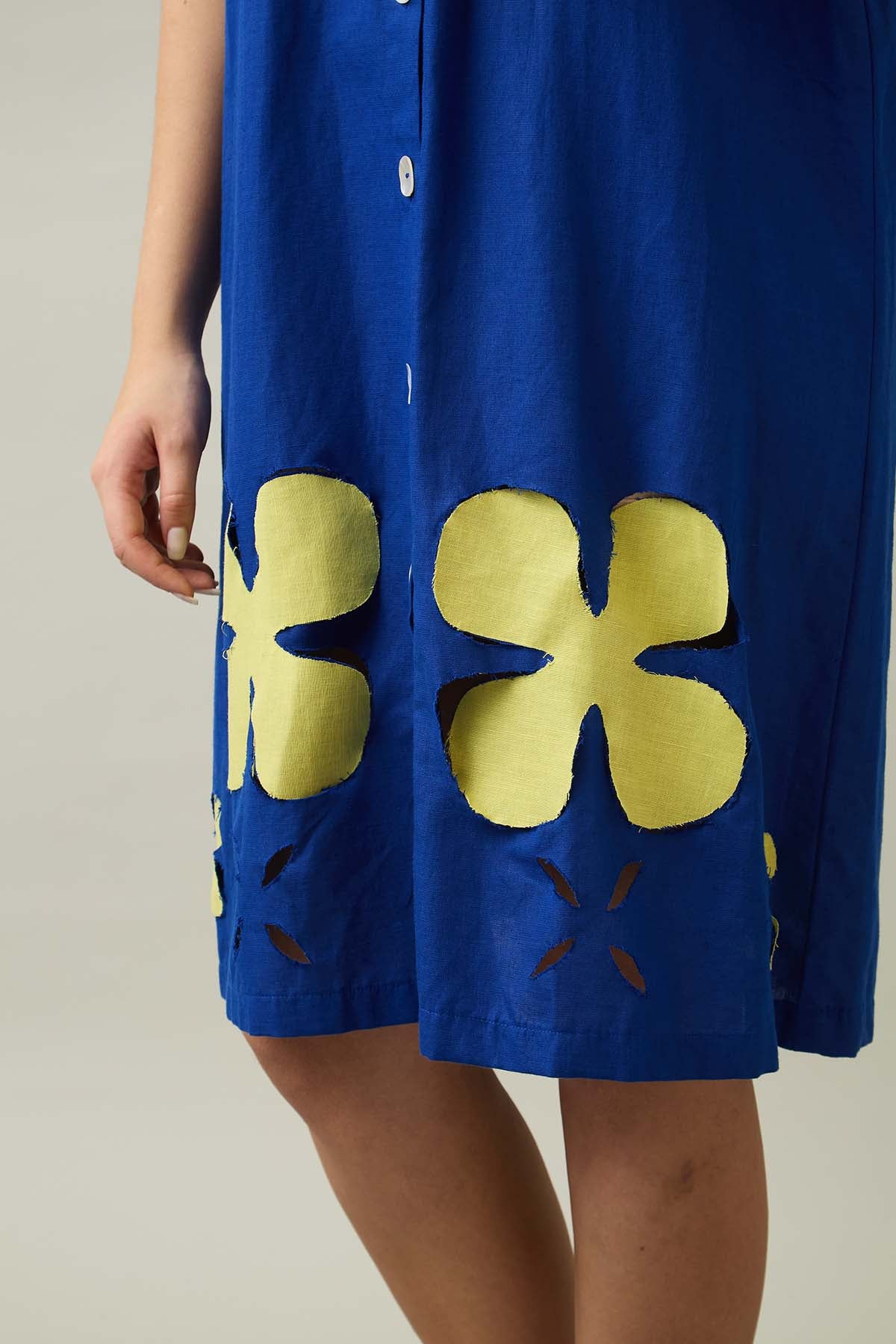 Blue Patchwork Midi Shirt Dress