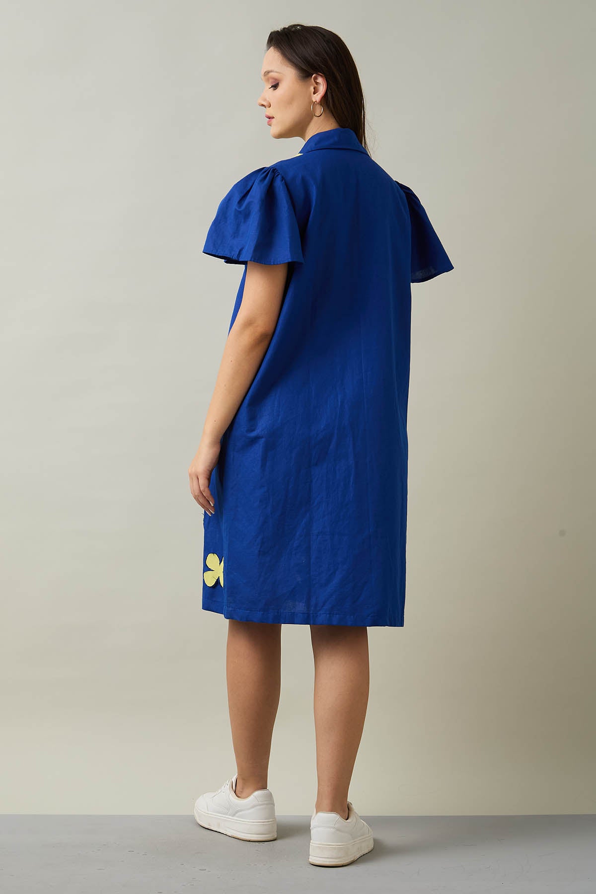 Blue Patchwork Midi Shirt Dress
