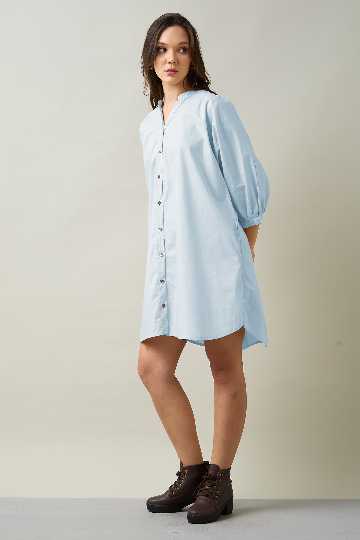 Blue Relaxed Shirt Style Dress