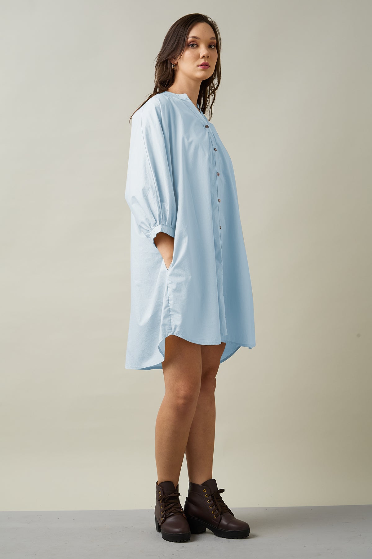 Blue Relaxed Shirt Style Dress