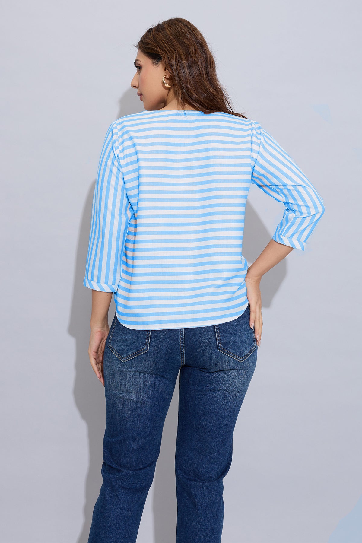 Blue Stripe Button Cotton Top