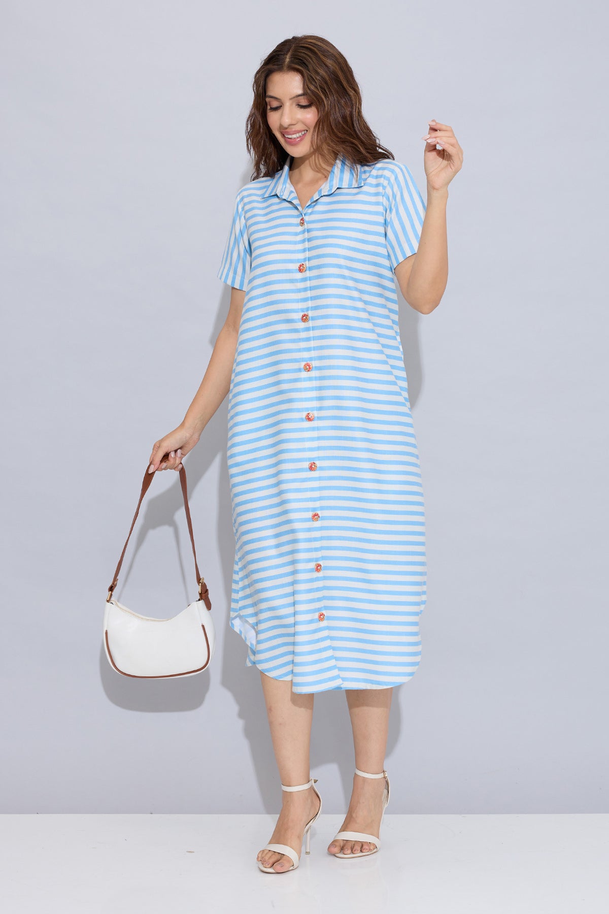 Blue Stripe Cotton Shirt Dress