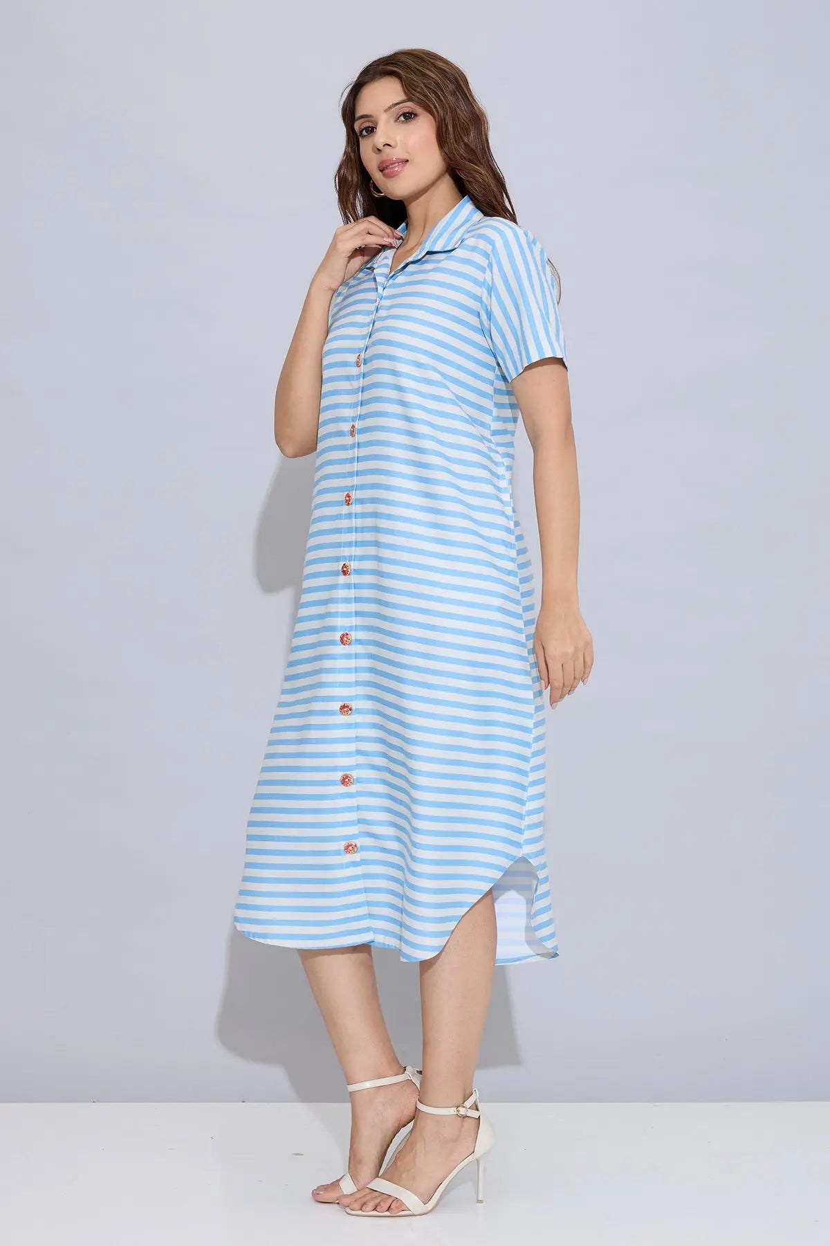 Blue Stripe Cotton Shirt Dress SNEHA B