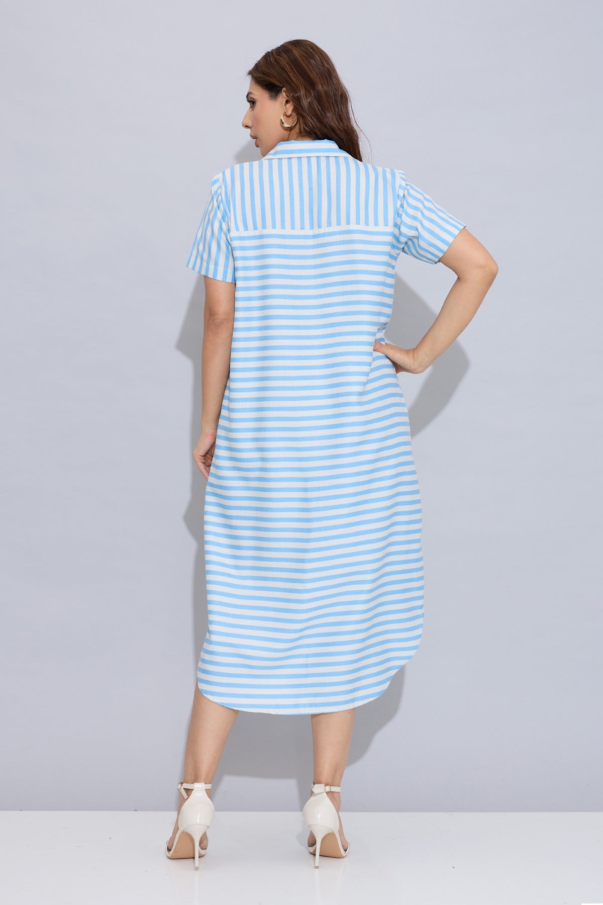Blue Stripe Cotton Shirt Dress