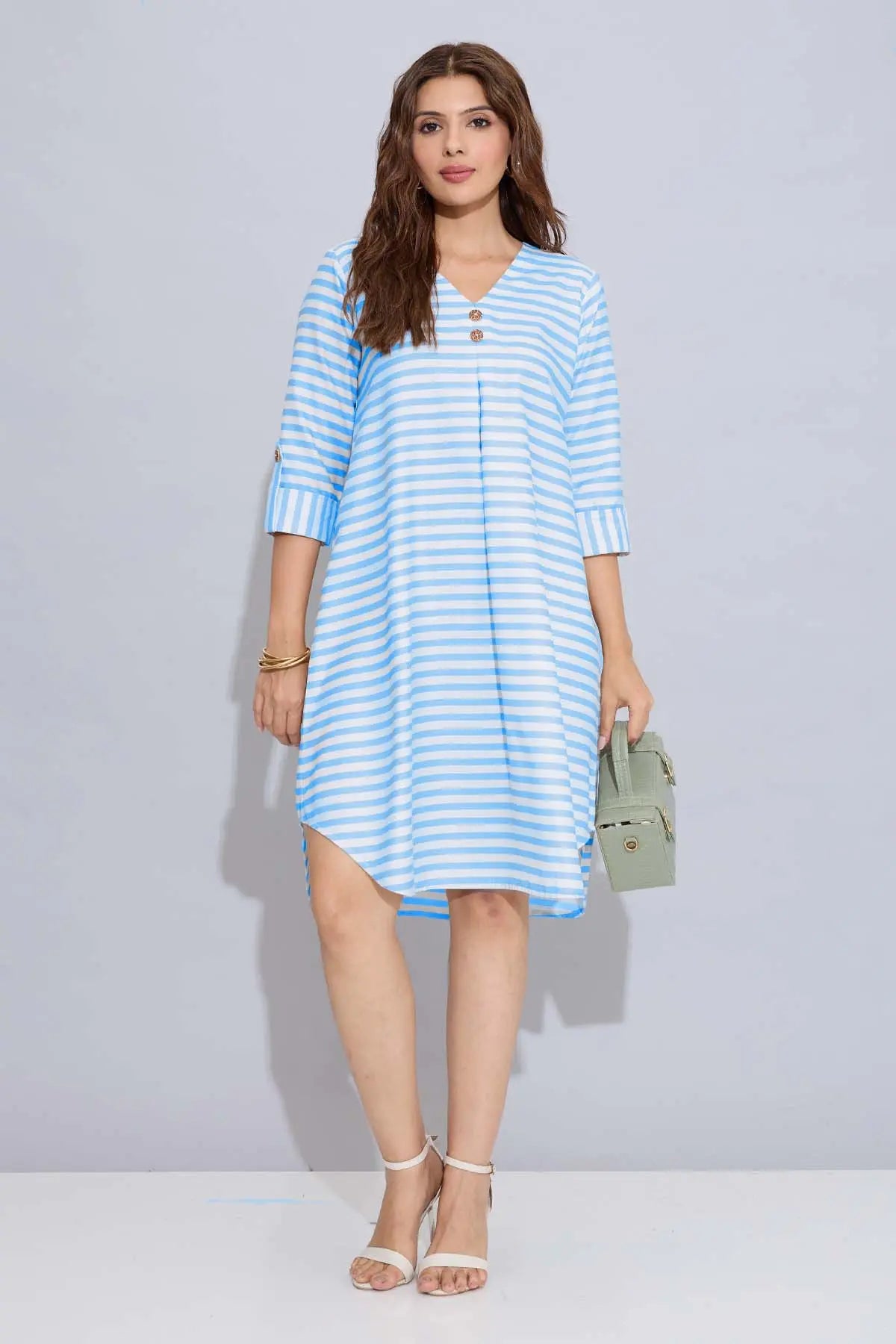 Blue Stripes Box Pleated Dress SNEHA B