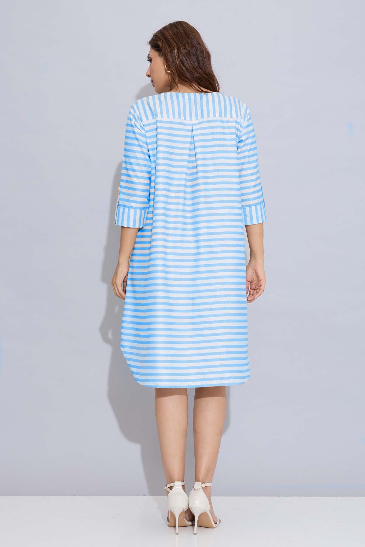 Blue Stripes Box Pleated Dress