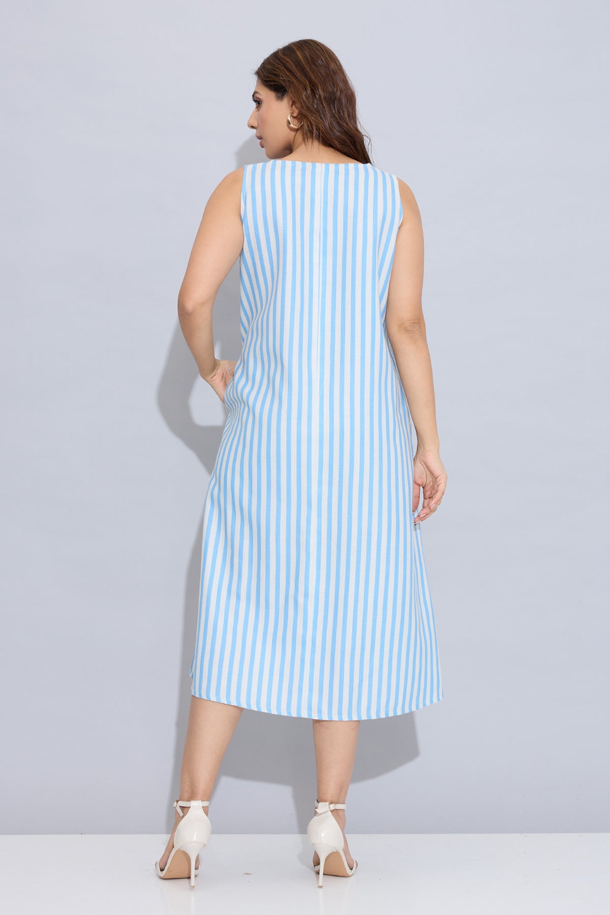 Blue Stripes Sleeveless Dress