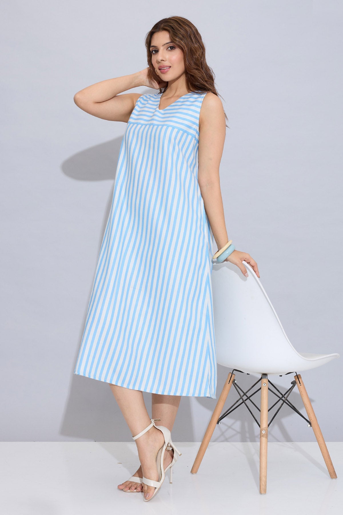 Blue Stripes Sleeveless Dress