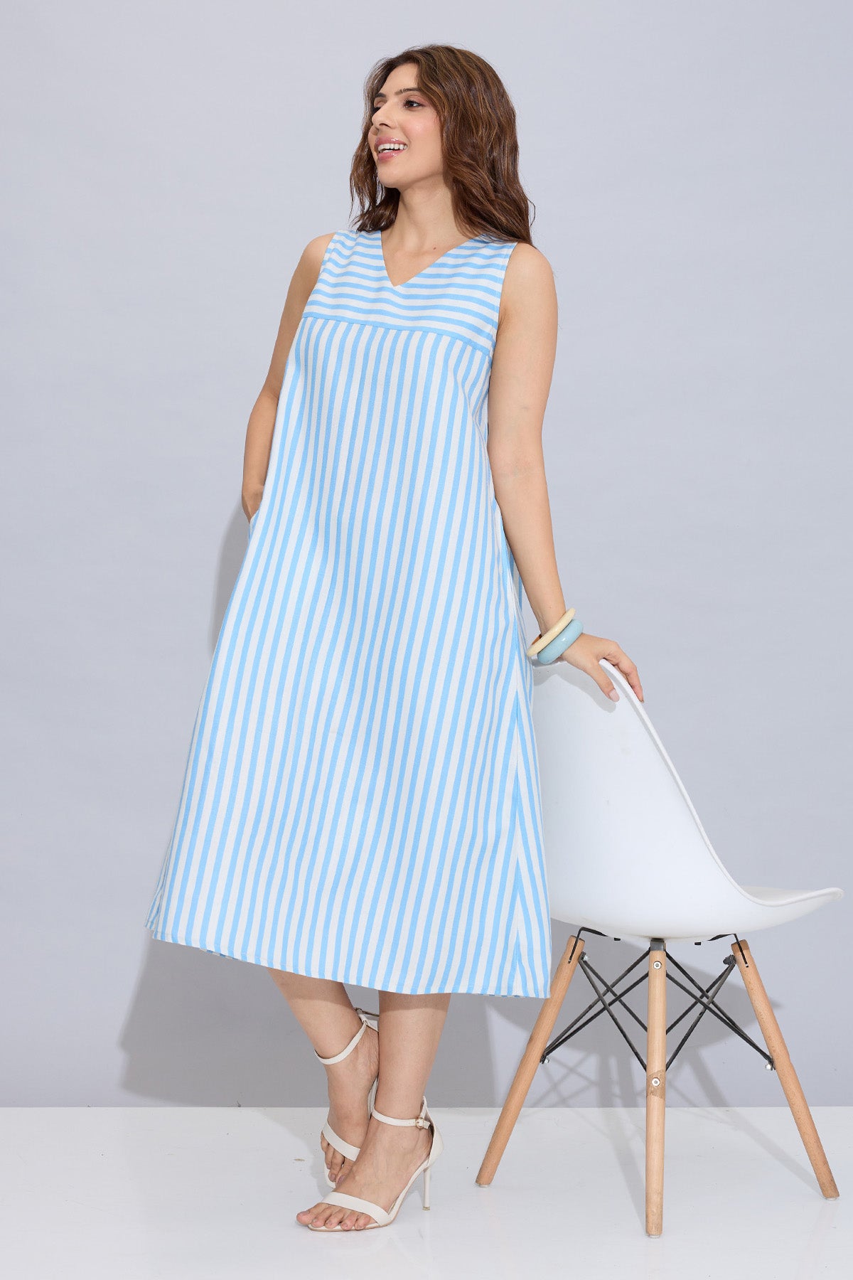 Blue Stripes Sleeveless Dress