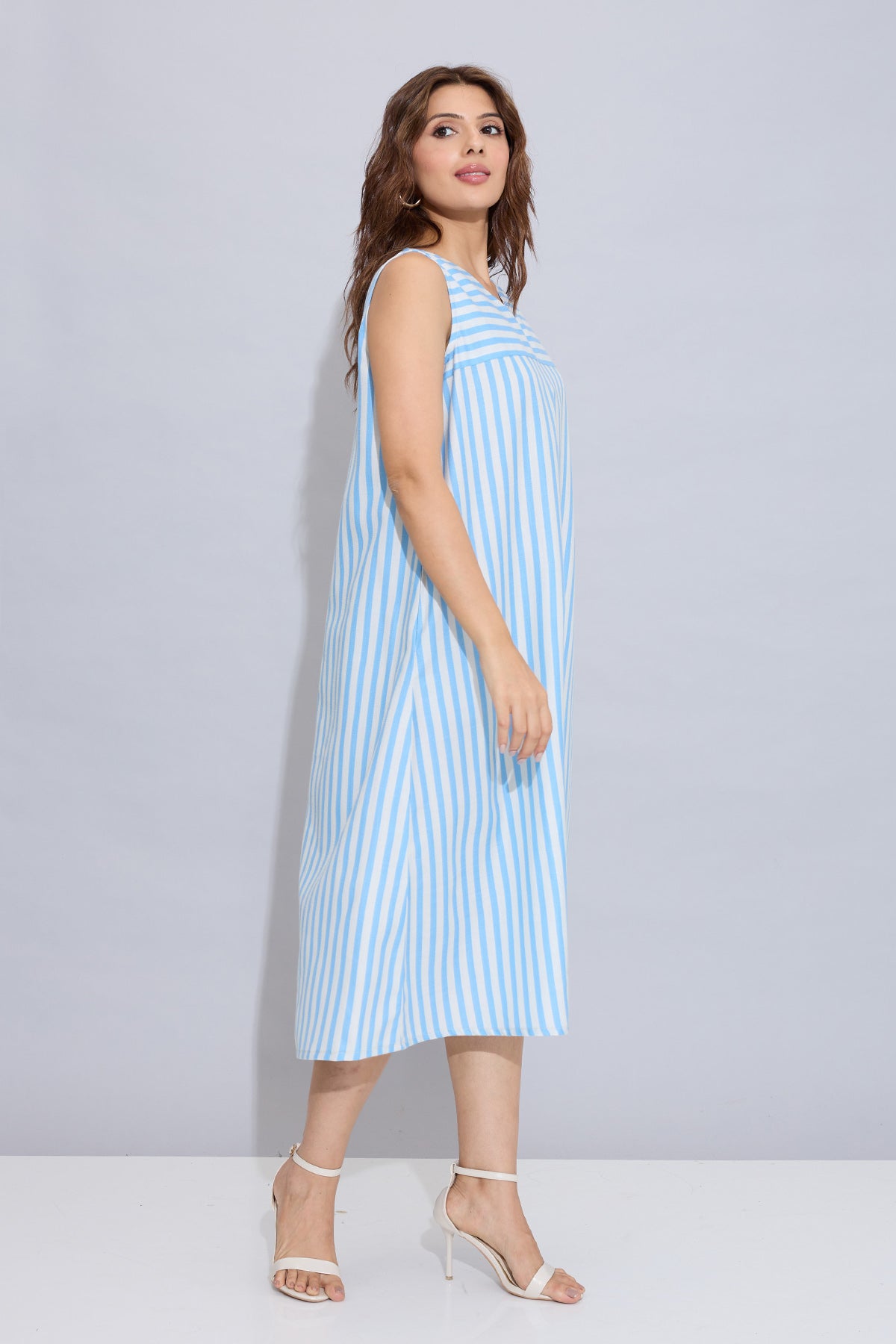 Blue Stripes Sleeveless Dress