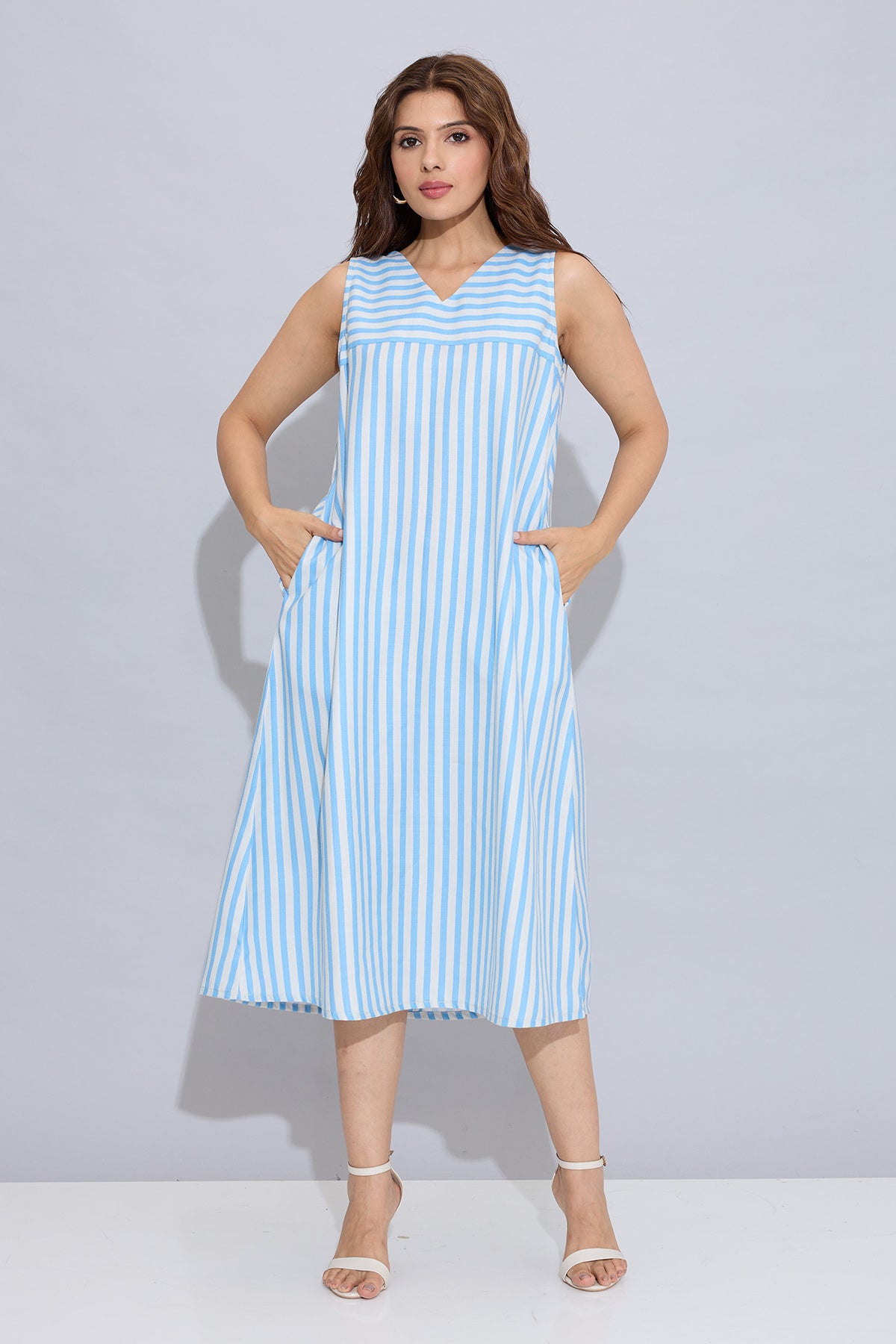 Blue Stripes Sleeveless Dress