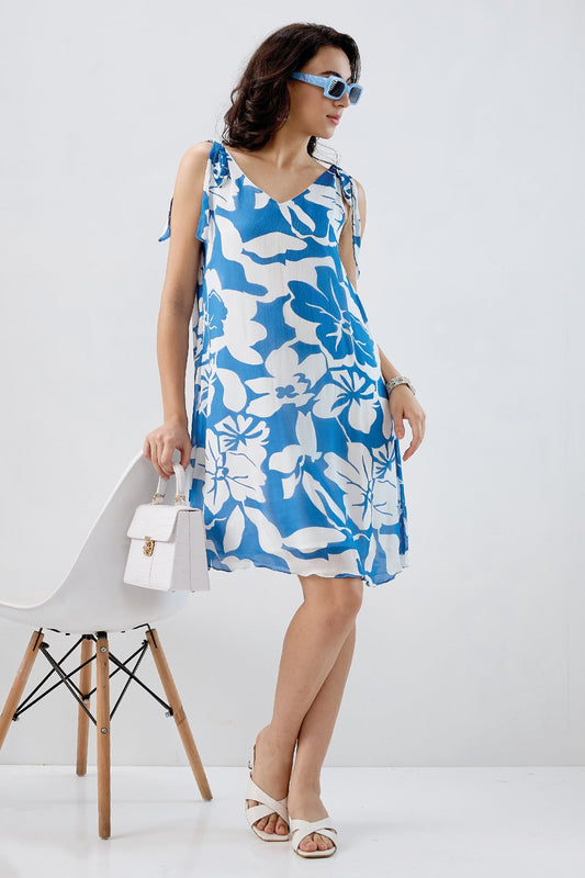 Blue White Tie Knot Mini Dress