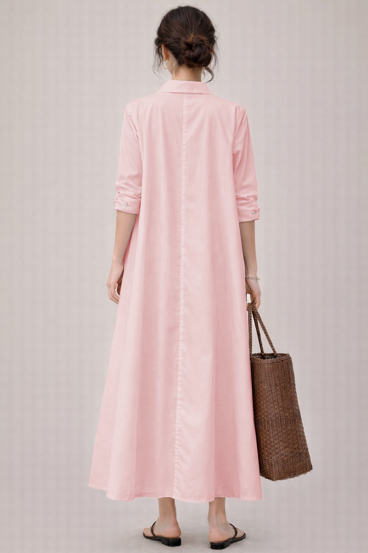 Blush Cotton Maxi Shirt Dress