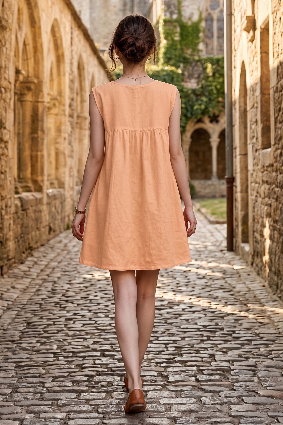 Bright Peach Gather Mini Dress