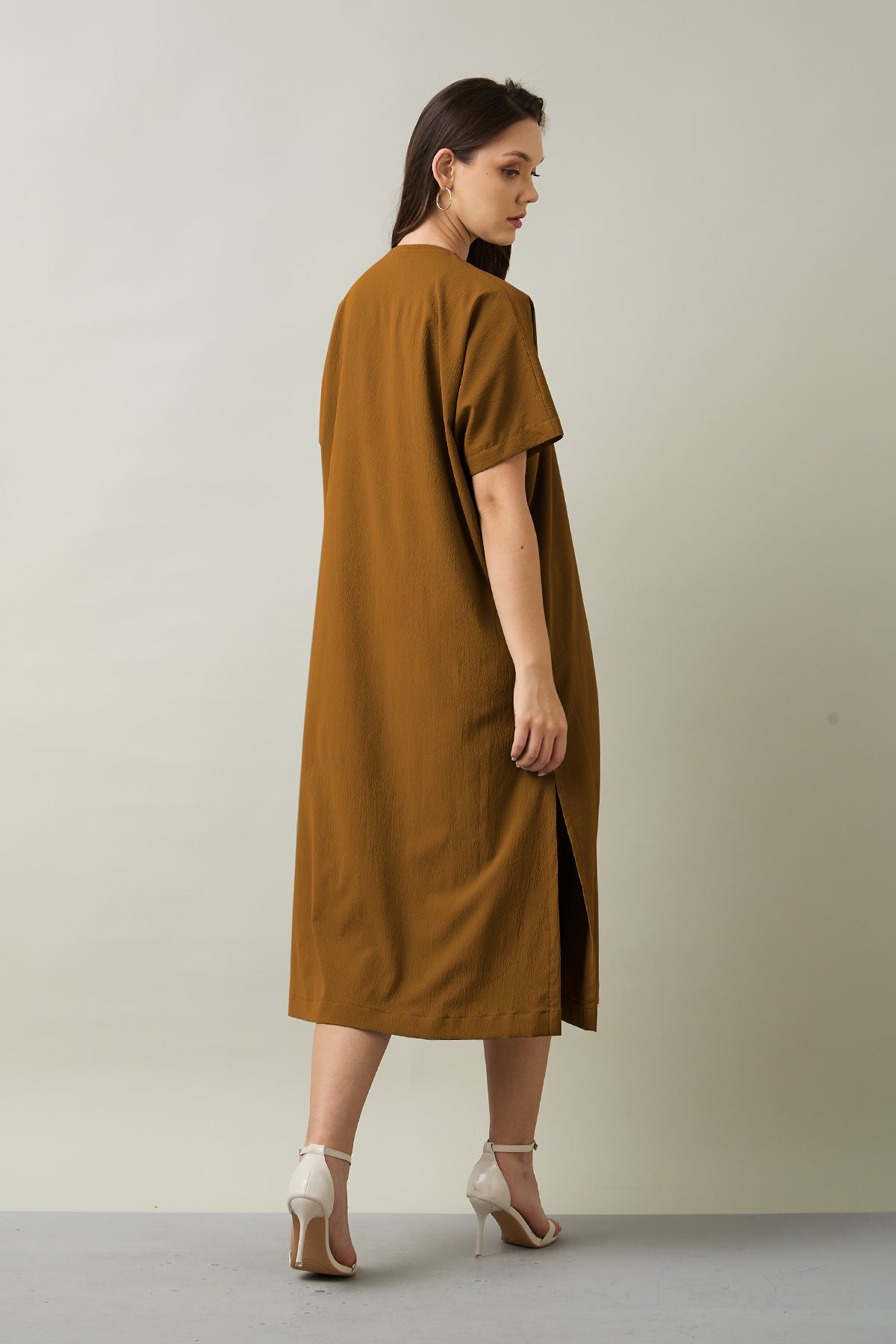 Brown Relaxed Fit Midi Dress