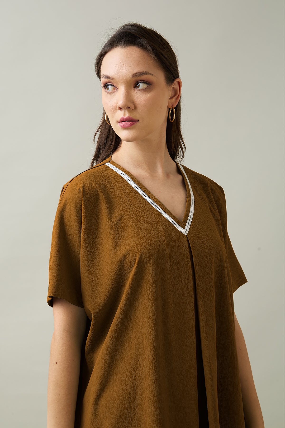 Brown Relaxed Fit Midi Dress