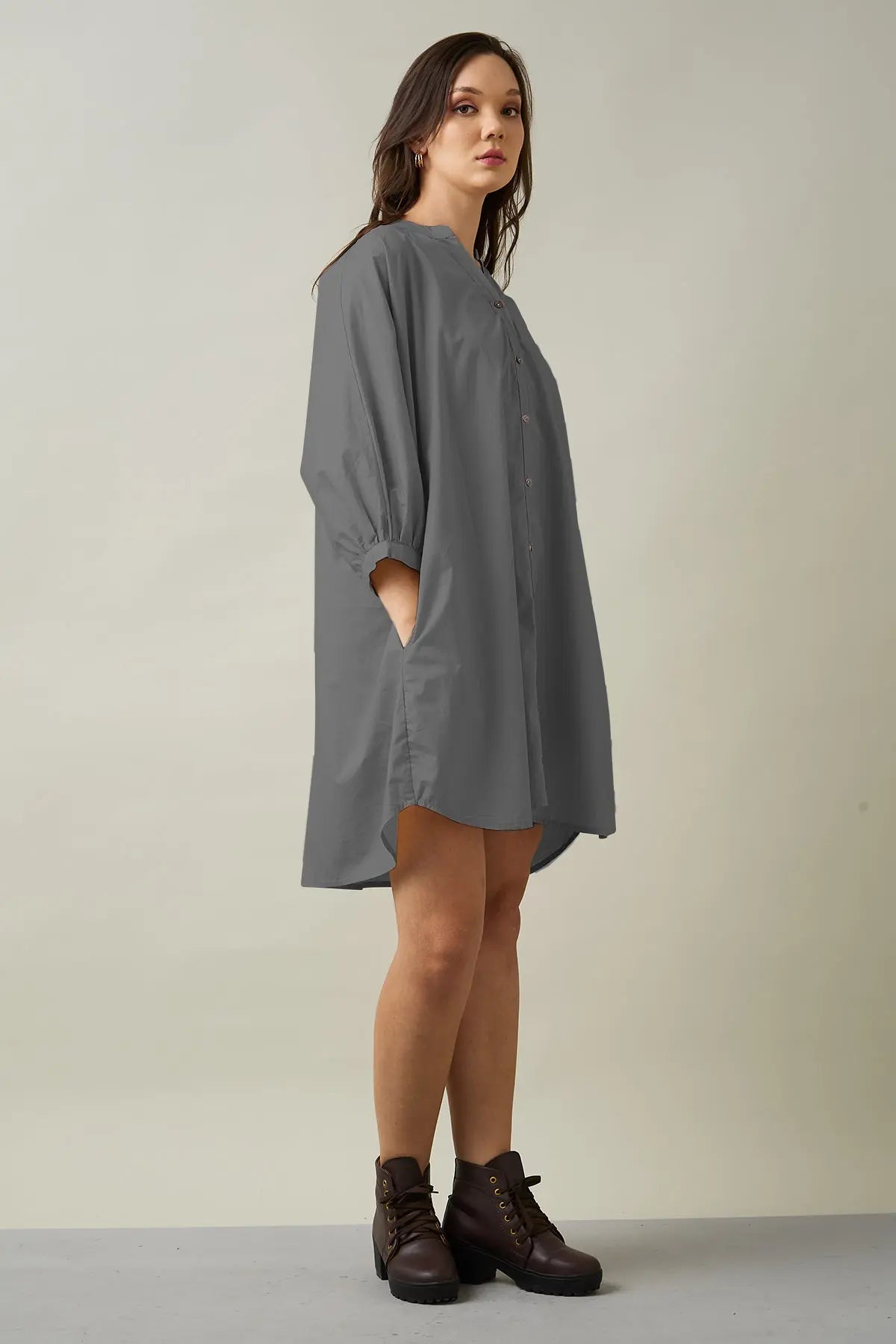 Cement Relax Shirt Style Dress SNEHA B