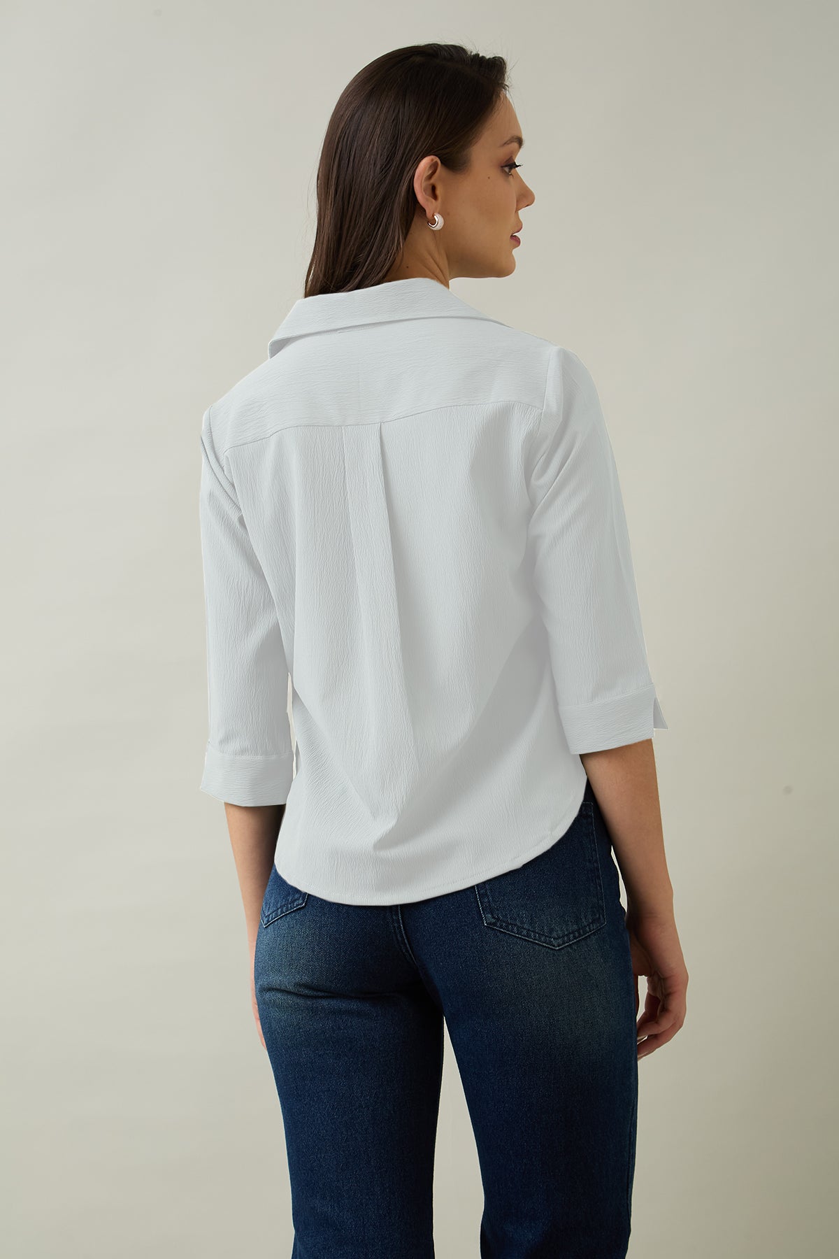 Chalk Box Pleated Collared Top