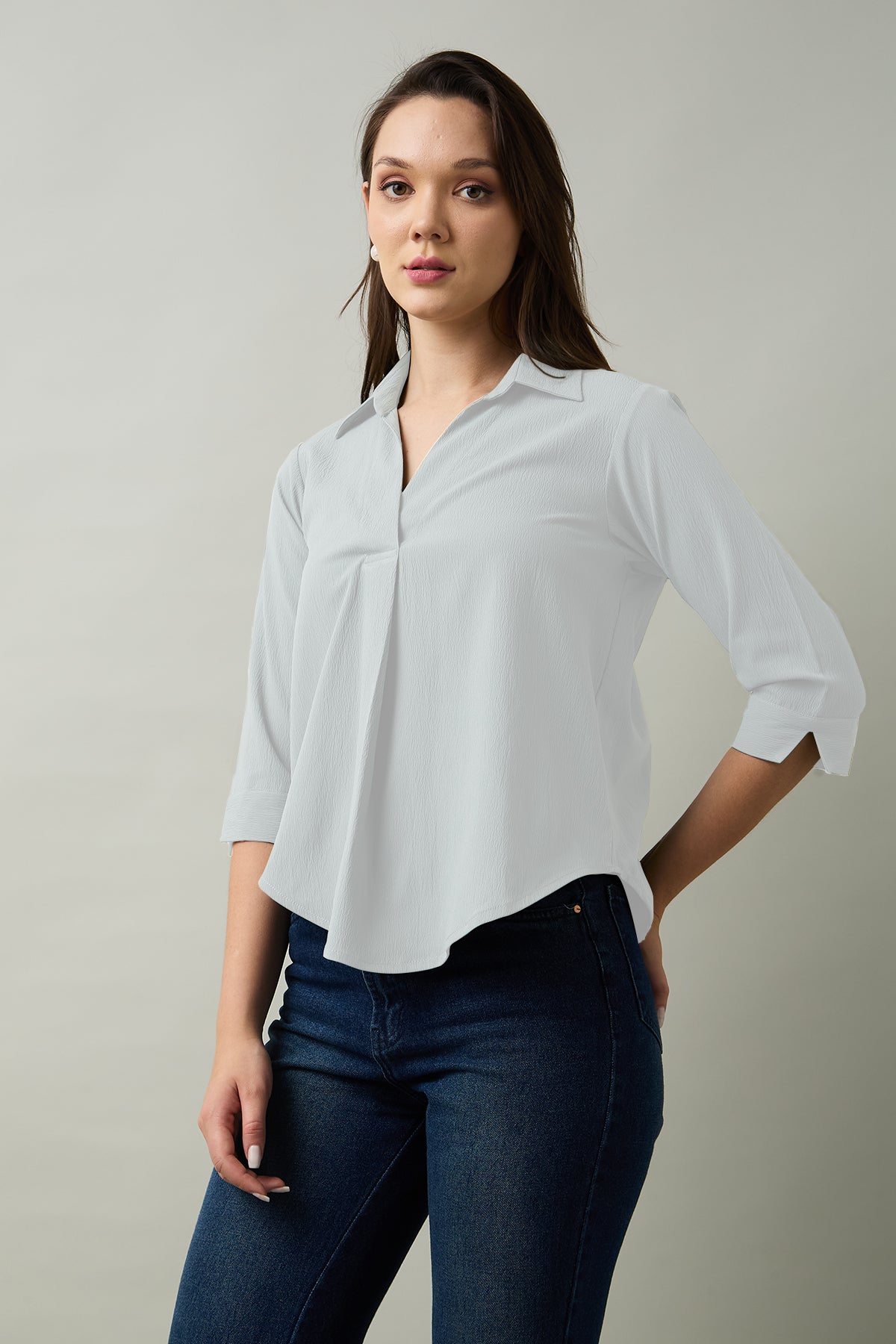 Chalk Box Pleated Collared Top