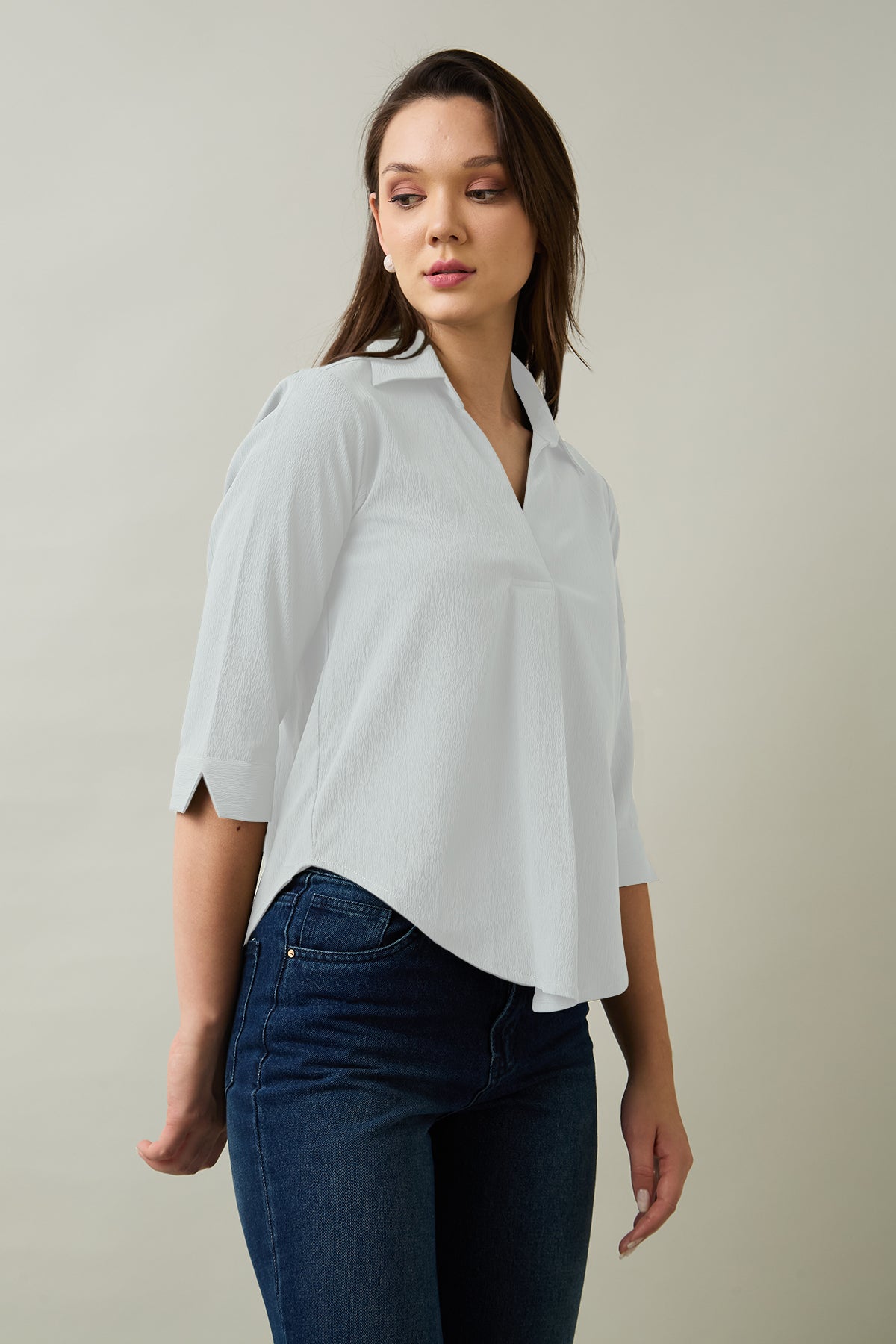 Chalk Box Pleated Collared Top