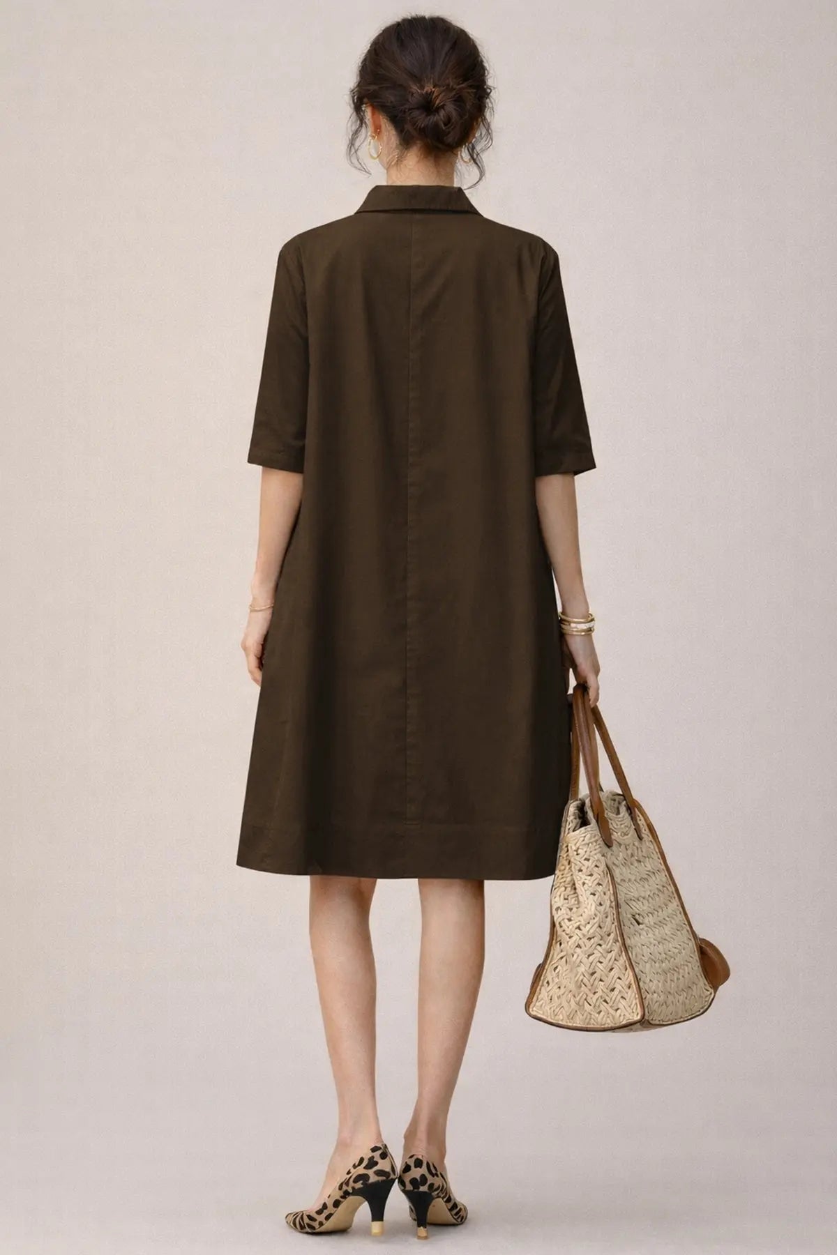 Coffee Cotton Box Pleat Dress SNEHA B