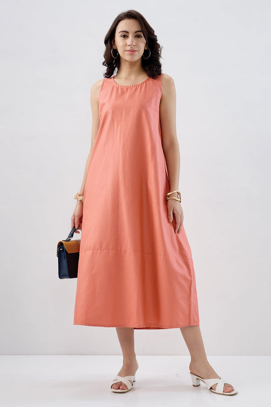 Coral Cotton Sleeveless Dress
