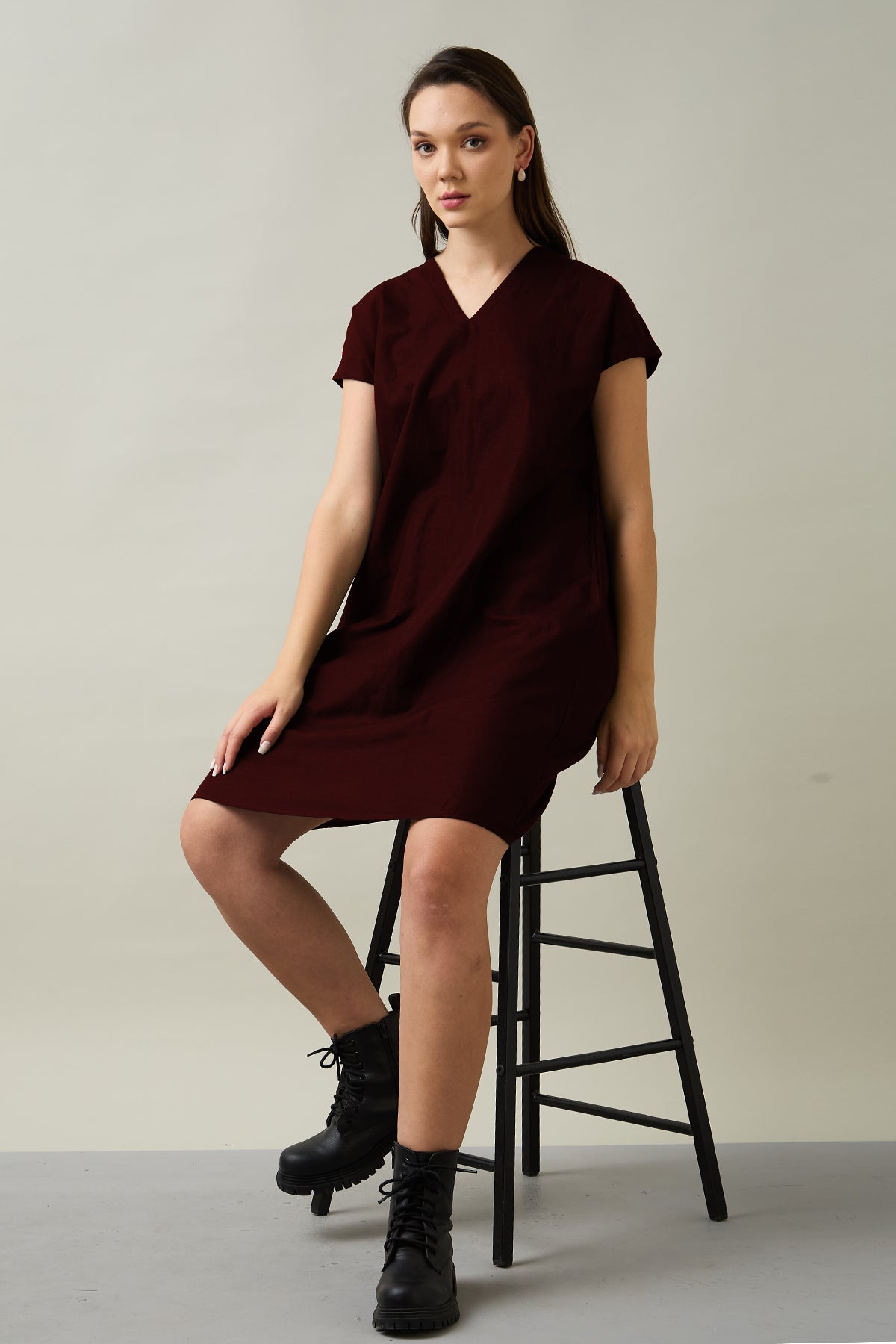 Cotton Linen Wine Mini Dress