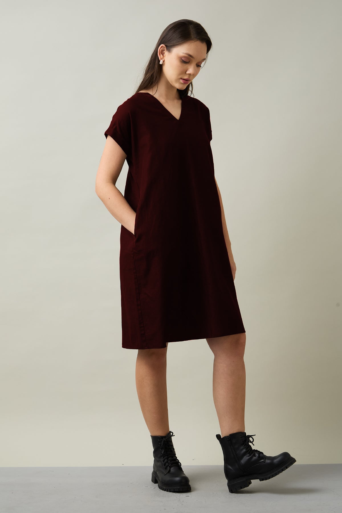 Cotton Linen Wine Mini Dress